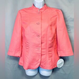 Emma James Blazer Sz 10 Orange Linen Blend‎ Lightweight 3/4 Sleeve